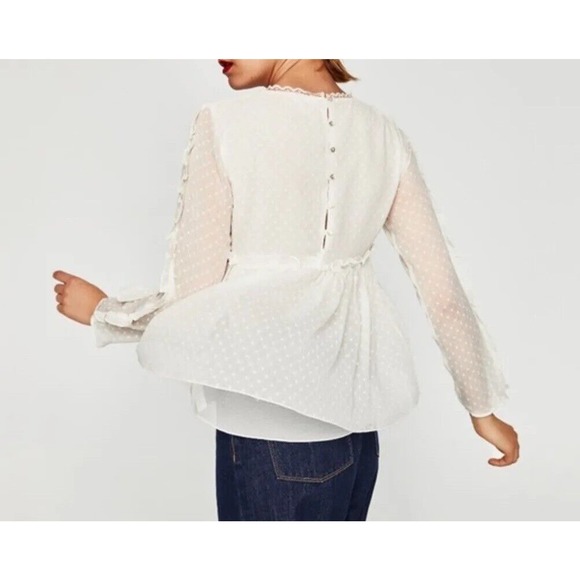 ZARA Trafaluc Collection Boho Top Embroidered Floral Peplum Ruffled Size Small - Picture 8 of 15